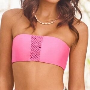 NWT PQ Swim Macrame Bandeau Top Isla Pink Bikini Sz S